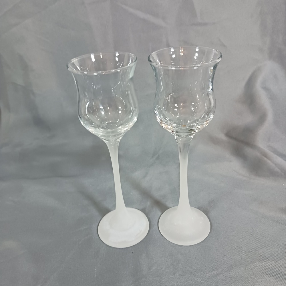 Unbranded Cordial Glasses Unisex OS Clear White Excellent Frosted Satin Stem 2pc